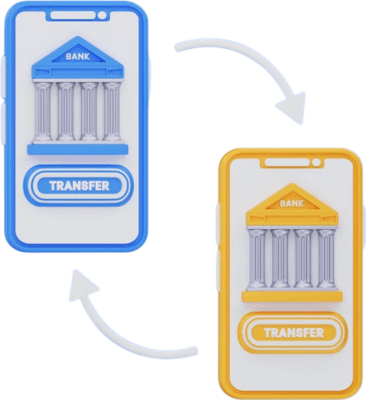 How Instant Bank Transfer Works in Simple Terms Two Smartphone Graphics Depicting Bank Transfer Icons, One in Blue and One in Yellow, with Arrows Indicating Money Movement Between Them