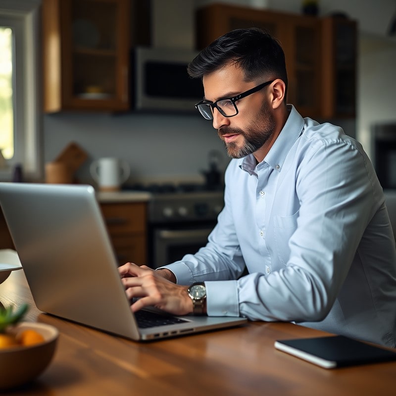 A Man Wearing Glasses Is Focused On His Laptop, Ready To Get Started With FiChecks