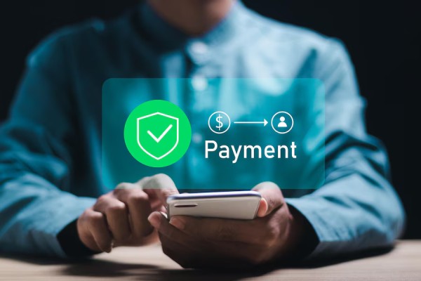 ACH Payments for Instant Fund Transfers A Person Holding a Smartphone with a Digital Payment Confirmation Icon Appearing Above the Screen