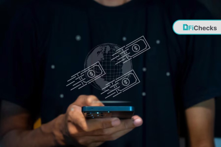 A Person Holding a Smartphone with a Digital Graphic of Money Transfers Around a Globe, Representing Fast and Secure Online Payments