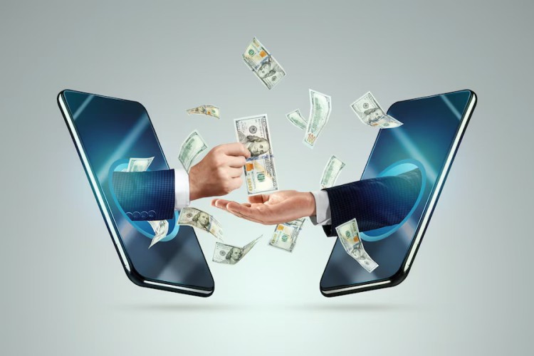 Seamless ACH and Digital Payments A Business Professional Touching a Digital Envelope Icon, Representing Global Email or Transaction Processing