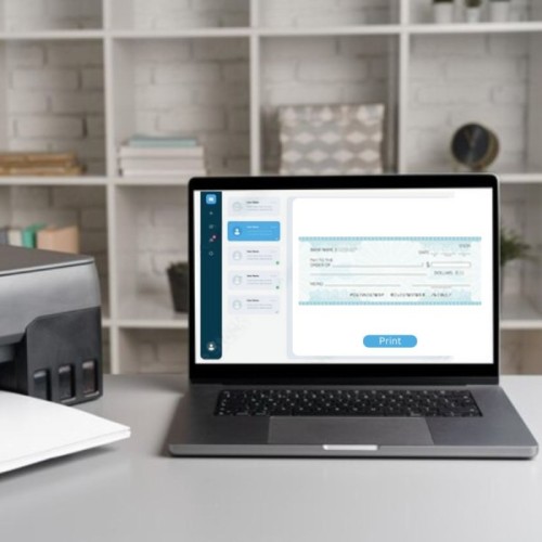 A Check Being Printed Through an Online FiChecks Platform Interface