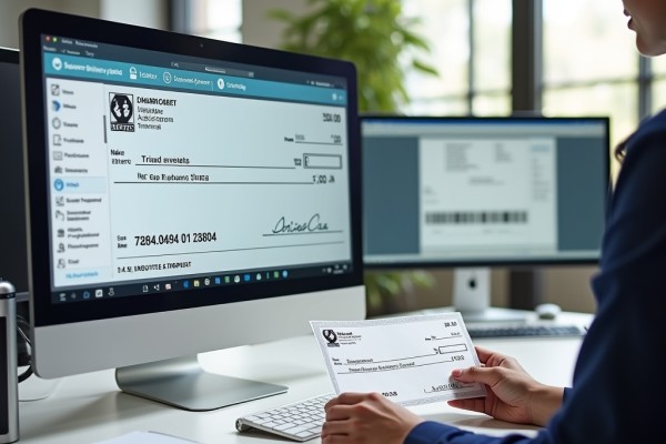 Seamless Check Writing and Printing A Person Holding a Printed Check While Using Check-Writing Software on a Desktop
