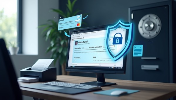 Secure Transactions Every Time A Computer Screen Displaying an Online Check with Security Icons Representing Safe Digital Transactions