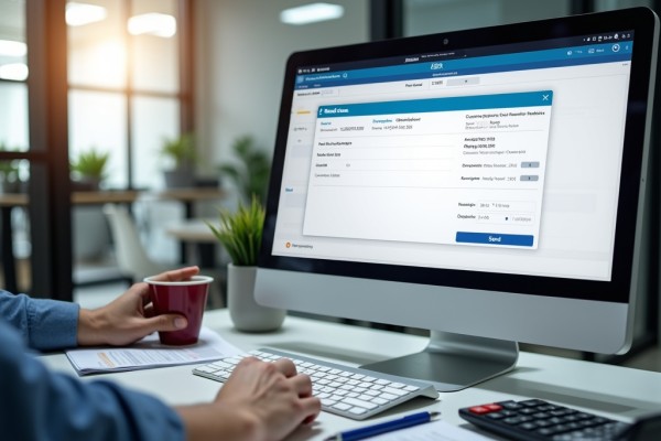 A Professional Using FiChecks Software on a Desktop, Sending an Online Check Securely Through the Platform