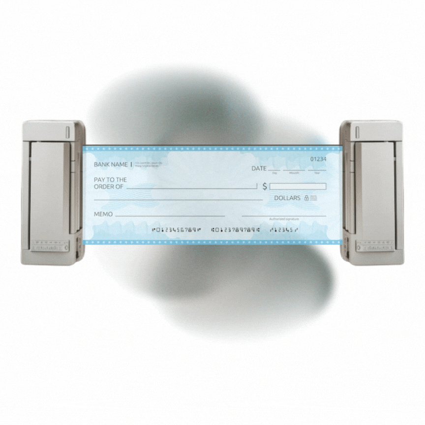 Business Check Printing Animated Graphic Showing a Phone Screen with the FiChecks Digital Wallet Icon, Surrounded by Animated Money Movement and Transaction Visuals