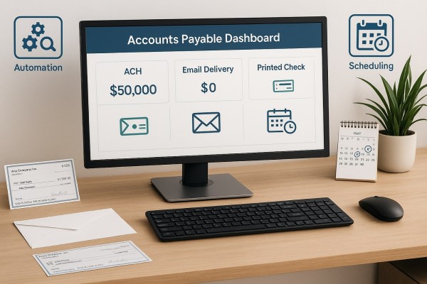 Centralize and Automate Payables User Navigating Various Payment Tools Within the FiChecks Interface on a Laptop