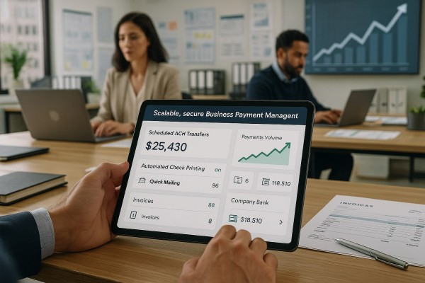 Person Using FiChecks Platform to Manage Recurring Payments on a Laptop