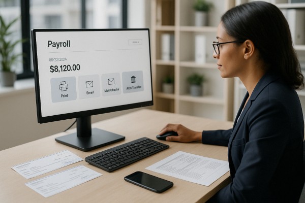 Person Using FiChecks Platform to Manage Recurring Payments on a Laptop