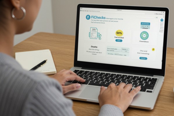 User Navigating Various Payment Tools Within the FiChecks Interface on a Laptop