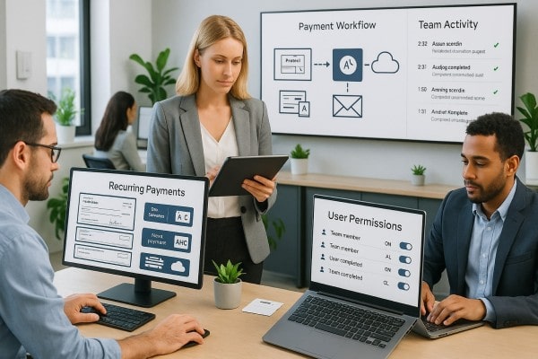 Person Using FiChecks Platform to Manage Recurring Payments on a Laptop