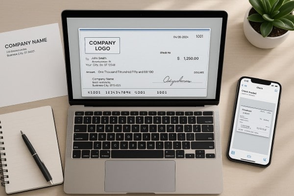 Custom Checks That Reflect Your Brand User Navigating Various Payment Tools Within the FiChecks Interface on a Laptop