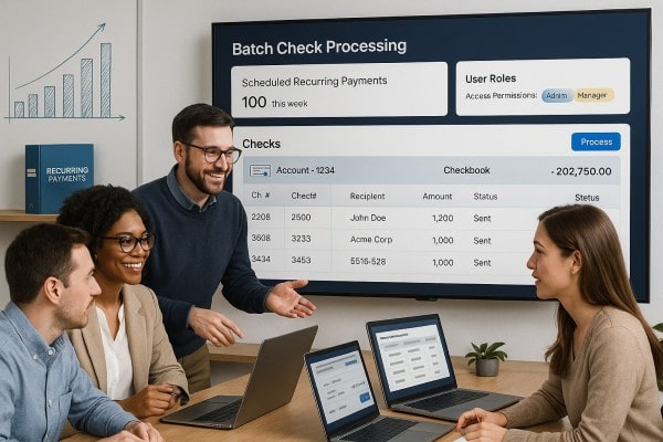 Person Using FiChecks Platform to Manage Recurring Payments on a Laptop