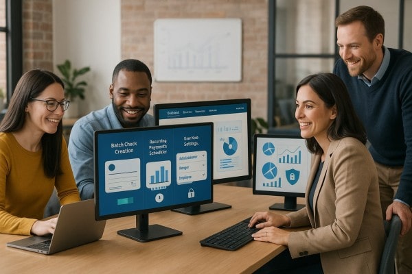 Designed for Growth and Financial Teamwork Person Using FiChecks Platform to Manage Recurring Payments on a Laptop