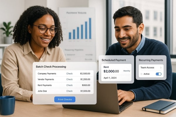 Person Using FiChecks Platform to Manage Recurring Payments on a Laptop