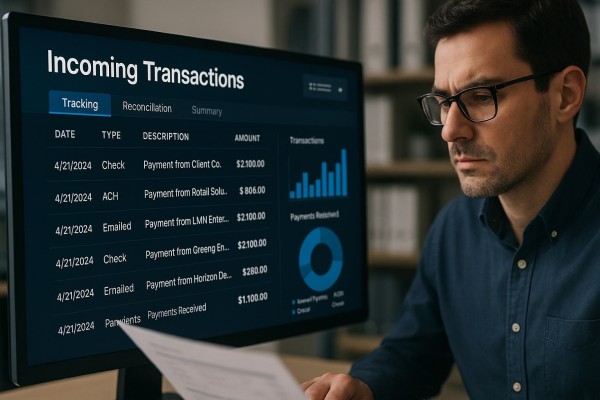 Business Team Reviewing FiChecks Payment Dashboard on a Large Desktop Screen