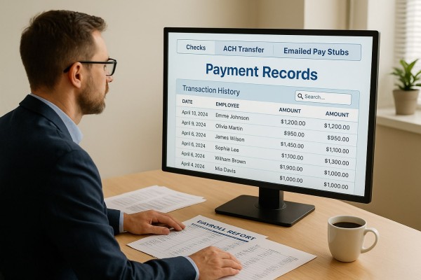 Track Payments and Stay Organized Business Team Reviewing FiChecks Payment Dashboard on a Large Desktop Screen