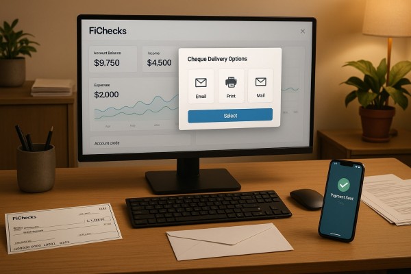 User Navigating Various Payment Tools Within the FiChecks Interface on a Laptop
