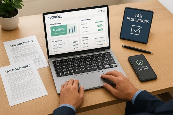User Navigating Various Payment Tools Within the FiChecks Interface on a Laptop