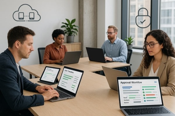 Person Using FiChecks Platform to Manage Recurring Payments on a Laptop