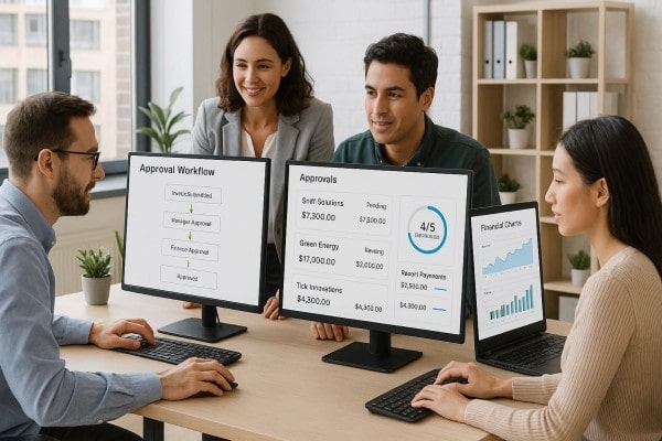 Person Using FiChecks Platform to Manage Recurring Payments on a Laptop