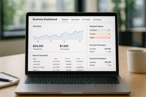 User Navigating Various Payment Tools Within the FiChecks Interface on a Laptop