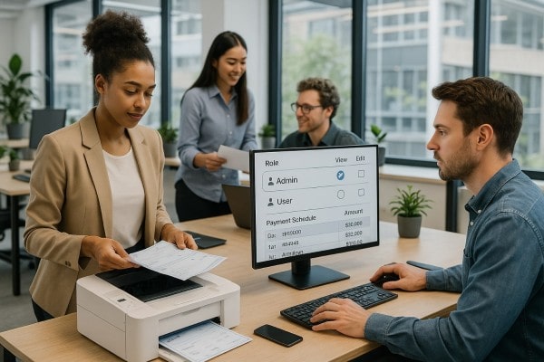 Designed for Growing Teams Person Using FiChecks Platform to Manage Recurring Payments on a Laptop