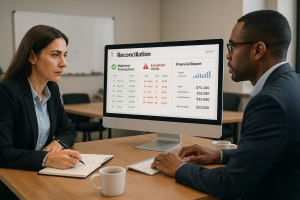 Faster Closures and Accurate Reporting User Navigating Various Payment Tools Within the FiChecks Interface on a Laptop