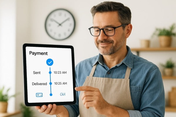 Get Paid and Pay Others Faster Business Team Reviewing FiChecks Payment Dashboard on a Large Desktop Screen