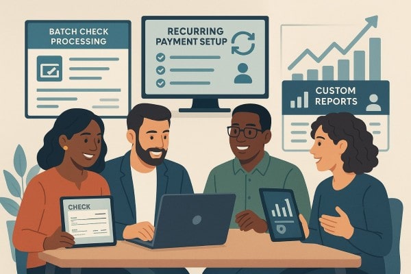 Person Using FiChecks Platform to Manage Recurring Payments on a Laptop