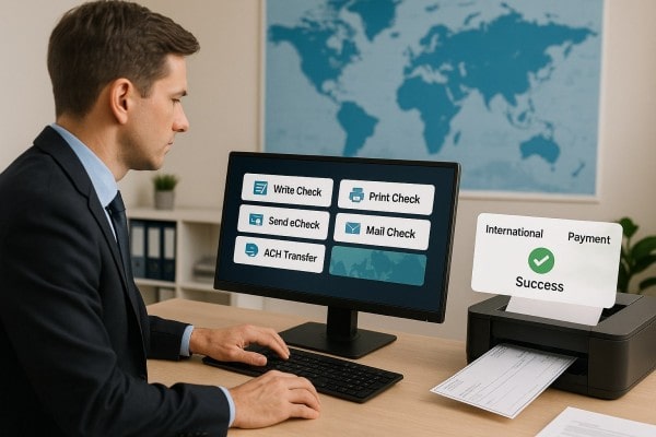 Multiple Payment Options User Navigating Various Payment Tools Within the FiChecks Interface on a Laptop