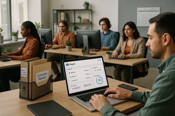 Person Using FiChecks Platform to Manage Recurring Payments on a Laptop