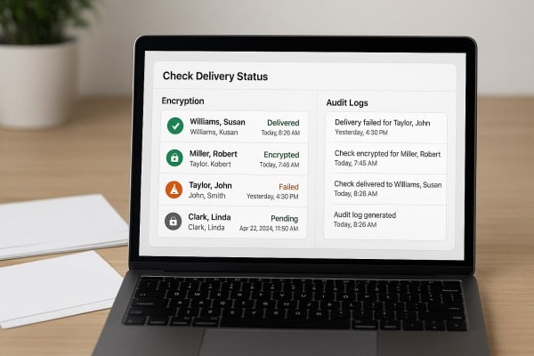 Business Team Reviewing FiChecks Payment Dashboard on a Large Desktop Screen