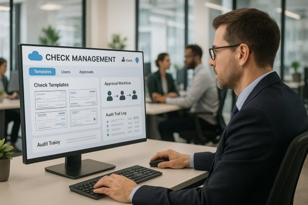 Person Using FiChecks Platform to Manage Recurring Payments on a Laptop