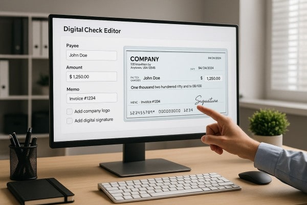 User Navigating Various Payment Tools Within the FiChecks Interface on a Laptop