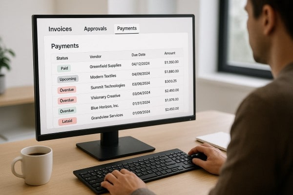 User Navigating Various Payment Tools Within the FiChecks Interface on a Laptop