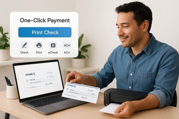 Smarter Payments Without the Learning Curve Person Using FiChecks Platform to Manage Recurring Payments on a Laptop