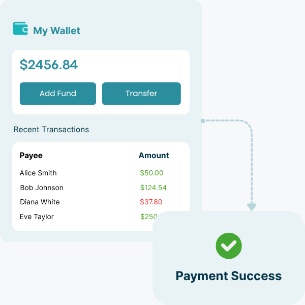 Animated Businesswoman Using a Smartphone with Banks and Dollar Icons in the Background, Illustrating ACH Transactions Through FiChecks