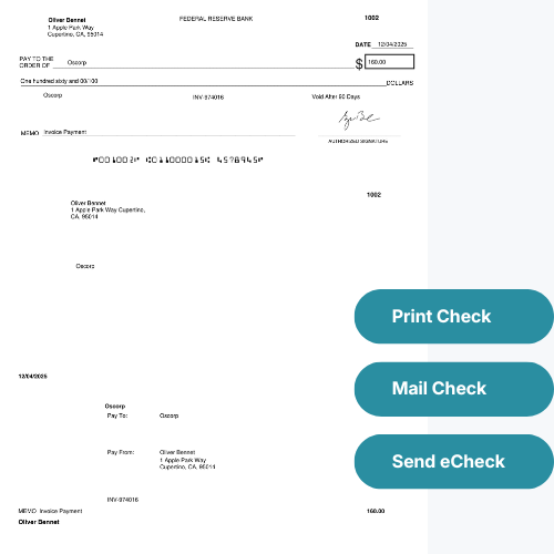 Check Payment Check Payment with Options to Print, Mail, or Send an Electronic Check