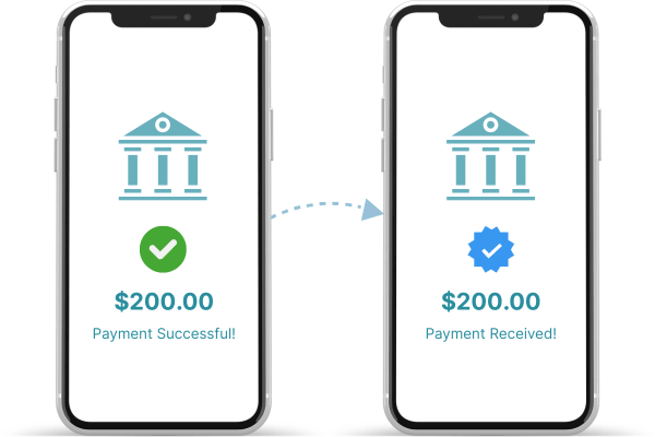 Two Mobile Phones Display Payment Confirmations: One Shows "Payment Successful!" with a Checkmark, and the Other "Payment Received!" with a Badge