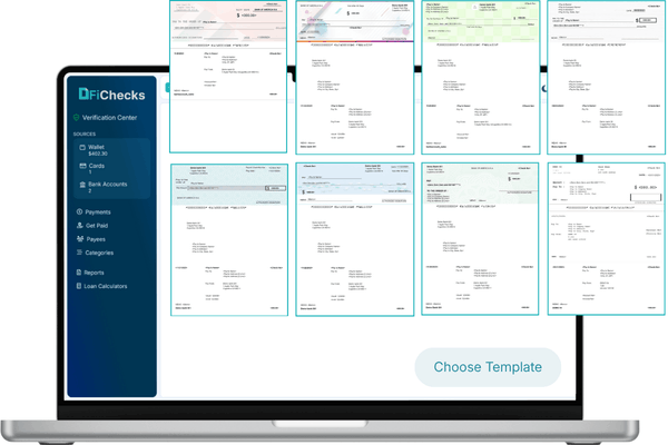 Screenshot of a Laptop Displaying FiChecks, Showcasing Various Check Templates