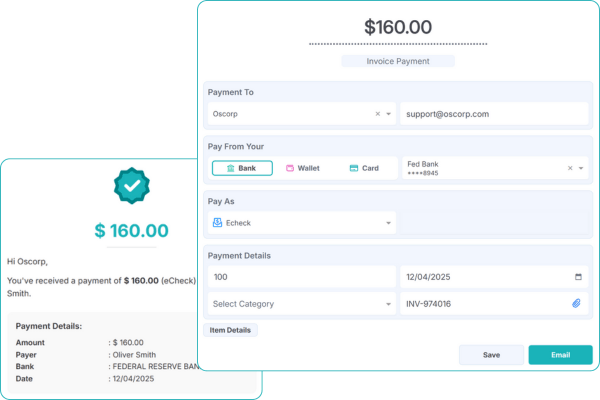 A Printer Dispensing a Check with a Payment Interface, Showing Payment Details for Ethan Carter, Totaling $200