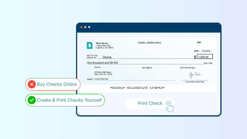 An Illustration of a Digital Check Template on a Computer Screen, with Options to Create or Print Checks Yourself