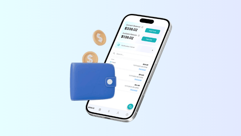 A Smartphone Displaying a Banking App with a Blue Wallet and Coins Floating Nearby, Emphasizing Digital Finance Management