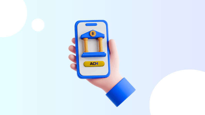 Hand Holding Smartphone Showing a Banking App Interface with an ACH Payment Button on the Screen