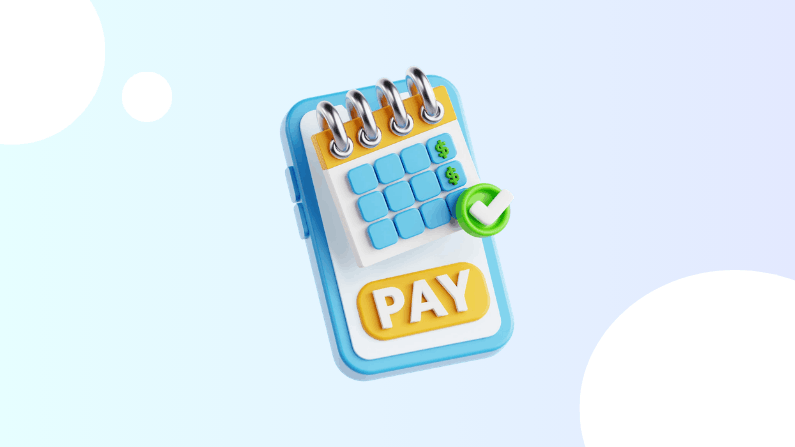 3D Illustration of a Mobile Phone Showing a Calendar with Dollar Signs and a "PAY" Button, Symbolizing Scheduled Payments